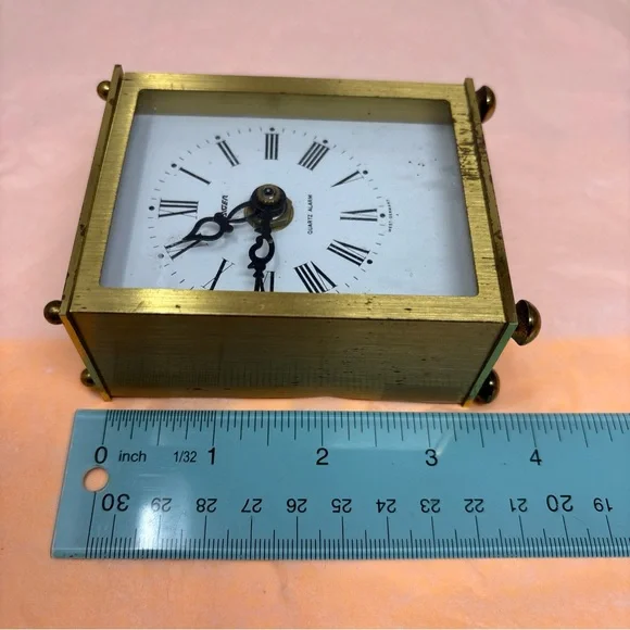 Quartz Alarm Carriage Clock in Brass Finish non working prop from west Germany - Picture 2 of 16